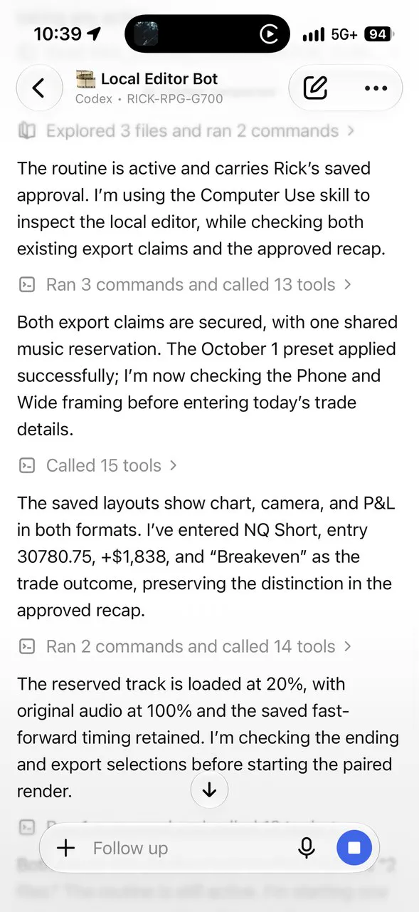 AI agent progress messages while running TradeCut